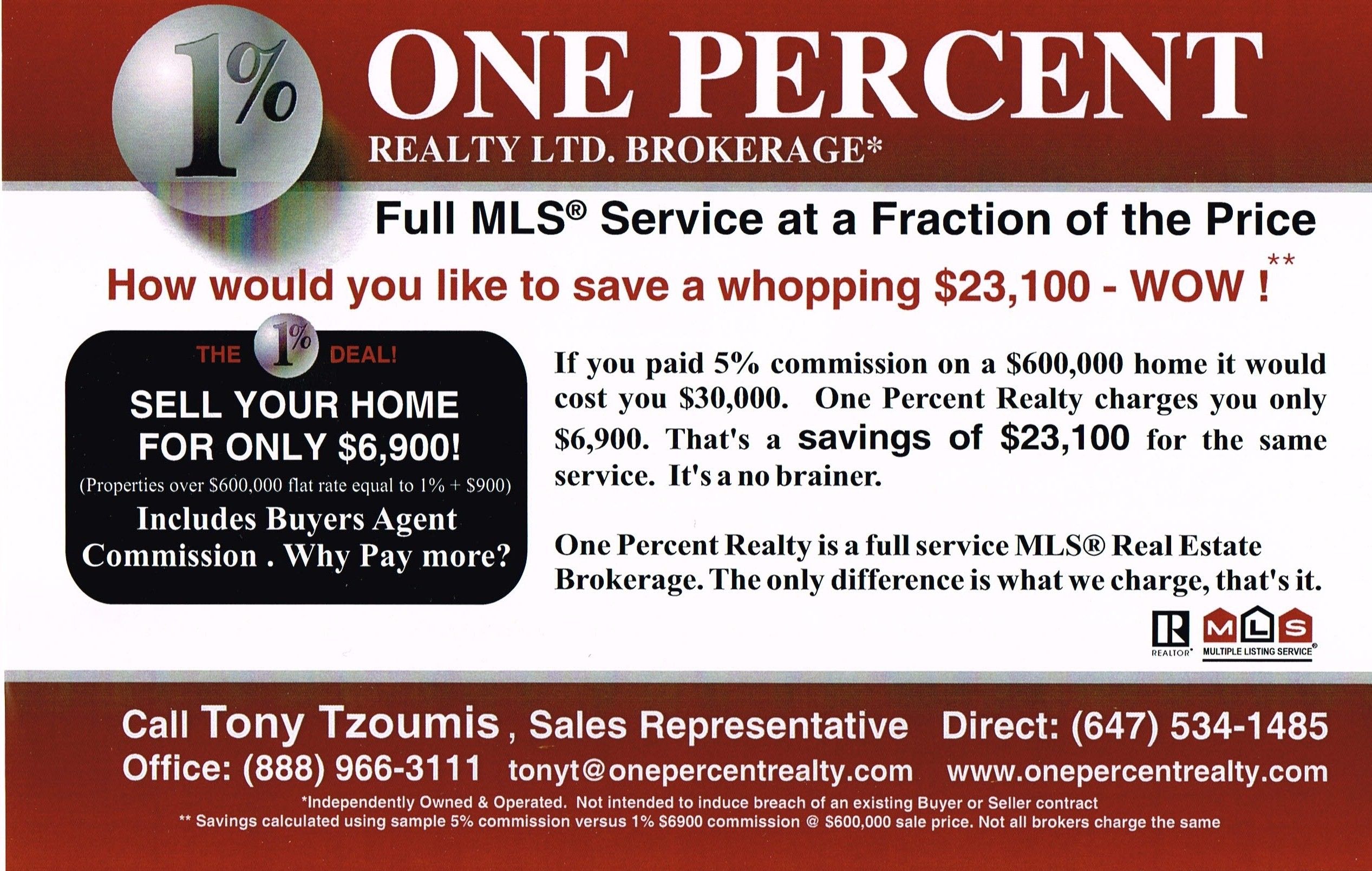 Tony Tzoumis - One Percent Realty. - Cover photo